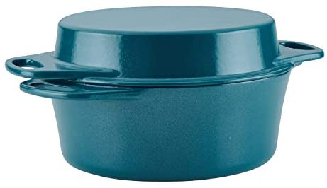 Rachael Ray 4-Qt 11" Griddle Lid Cast Iron Casserole, 4-Quart, Teal Shimmer - The Finished Room