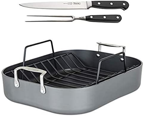 Anolon Triply Clad Stainless Steel Roaster / Roasting Pan with Rack - 17  Inch x 12.5 Inch, Silver