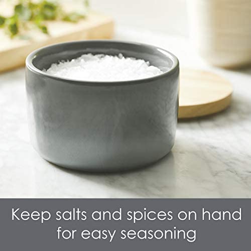 Rachael Ray Solid Glaze Ceramics Salt and Spice Box with Wood Lid for Seasoning, Cooking, Serving, 9 Ounce, Gray Ombre - The Finished Room