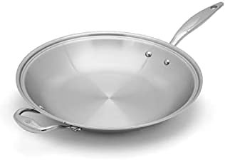 Heritage Steel 13.5&quot; Shallow Wok - Titanium Strengthened 316Ti Stainless Steel with 5-Ply Construction - Induction-Ready and Fully Clad, Made in USA - The Finished Room