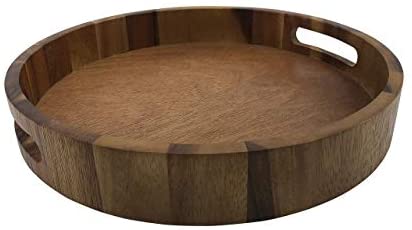 Kalmar Home Acacia Wood 13-Inch Round Serving Tray - The Finished Room