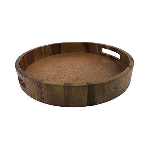 Kalmar Home Acacia Wood 13-Inch Round Serving Tray - The Finished Room