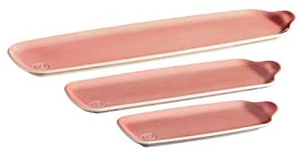 Emile Henry 3 Piece Appetizer Platters Set, 9 x 4 inch, 12 x 4 inch, and 16.5 x 4 inch, Rose - The Finished Room