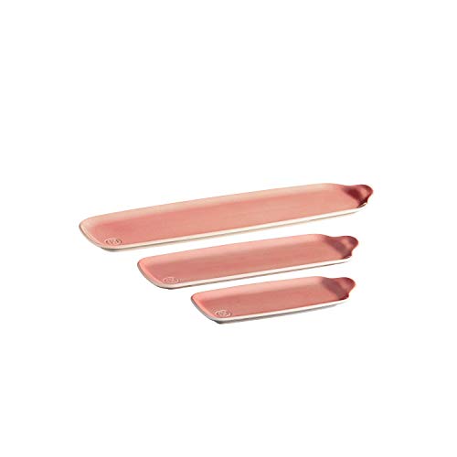 Emile Henry 3 Piece Appetizer Platters Set, 9 x 4 inch, 12 x 4 inch, and 16.5 x 4 inch, Rose - The Finished Room