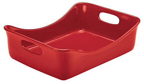 Rachael Ray Solid Glaze Ceramics Bakeware / Lasagna Pan / Baker, Rectangle - 9 Inch x 12 Inch, Red - The Finished Room