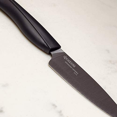 Kyocera Innovation Series Ceramic 4.5&quot; Utility Knife with Soft Touch Ergonomic Handle, Black Blade, Black Handle - The Finished Room