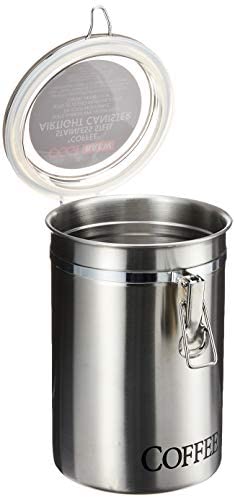 Oggi Coffee Canister, 5&quot; x 7.75&quot;, Stainless Steel - The Finished Room