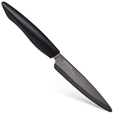 Kyocera Innovation Series Ceramic 4.5" Utility Knife with Soft Touch Ergonomic Handle, Black Blade, Black Handle - The Finished Room