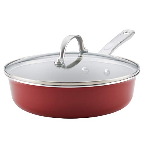 Ayesha Curry Home Collection Nonstick Saute Pan / Frying Pan / Fry Pan with Lid - 3 Quart, Red - The Finished Room