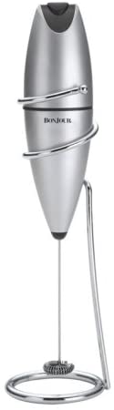 BonJour Coffee Stainless Steel Hand-Held Battery-Operated Beverage Whisk / Milk Frother, Silver - The Finished Room
