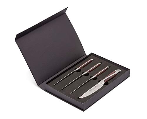 Hammer Stahl Steak Knives Set of 4, 5-Inch - Non Serrated High Carbon German Steel - Robust Quad-Tang Pakkawood Handle - Professional Balanced Cutlery - The Finished Room