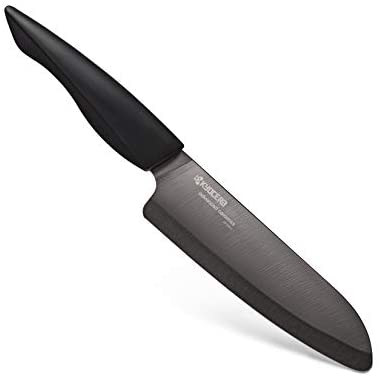 Kyocera Innovation Series Ceramic 6" Chef's Santoku Knife with Soft Touch Ergonomic Handle, Black Blade, Black Handle - The Finished Room