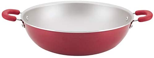 Rachael Ray Create Delicious Nonstick Wok/Stir Fry Pan/Wok Pan - 14.25 Inch, Red Shimmer - The Finished Room