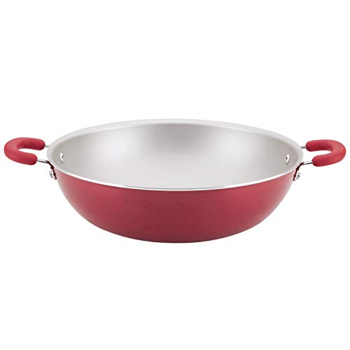 Rachael Ray Create Delicious Nonstick Wok/Stir Fry Pan/Wok Pan - 14.25 Inch, Red Shimmer - The Finished Room