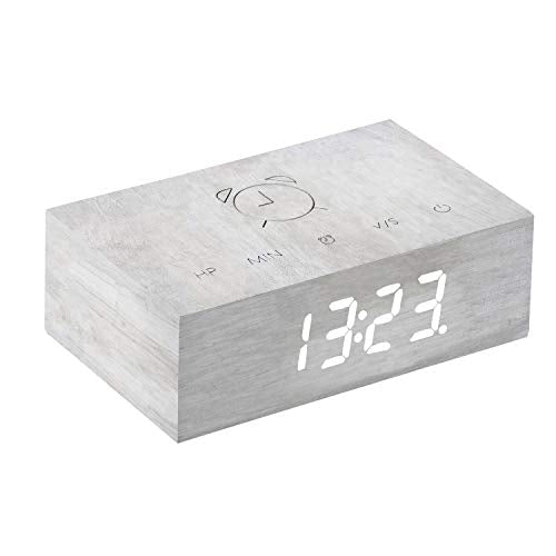 Gingko Flip Click Clock LED Alarm Clock Sound Activated with New Flip Technology, Rechargeable with Laser Engraved Touch Controls, Ash - The Finished Room