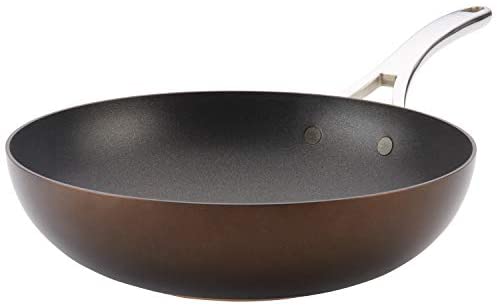 Anolon Nouvelle Copper Hard Anodized Nonstick Wok/Stir Fry Pan/Wok Pan - 12 Inch, Sable Brown - The Finished Room