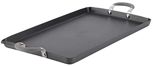 Circulon 10" x 18" Double Burner Hard Anodized Aluminum Grill, Griddle, Oyster Gray - The Finished Room