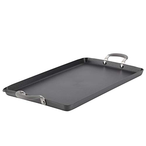 Circulon 10&quot; x 18&quot; Double Burner Hard Anodized Aluminum Grill, Griddle, Oyster Gray - The Finished Room