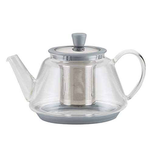 BonJour Silver Borosilicate Teapot, 1 Piece, Glass with Metallic Detailing - The Finished Room