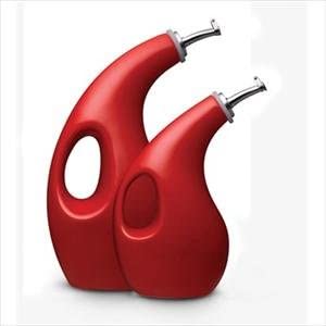 Rachael Ray 53253 Solid Glaze Ceramics EVOO Olive Oil Bottle Dispenser with Spout Set, 2 Piece, Red - The Finished Room