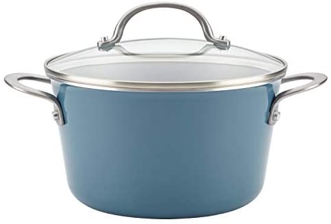 Ayesha Curry Home Collection Nonstick Sauce Pan/Saucepan with Lid, 3 Quart, Blue - The Finished Room