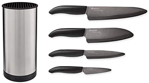 Kyocera Revolution Universal Black Blades Ceramic Knife Block Sets, Sizes: 7&quot;, 5.5&quot;, 4.5&quot;, 3&quot;, Stainless - The Finished Room