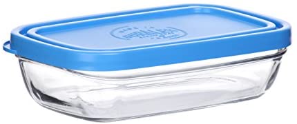 Duralex, Clear/Blue uralex Lys Rectangular Bowl with Lid, 13 oz - The Finished Room