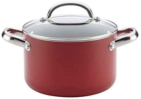 Farberware Buena Cocina Nonstick Stock Soup Pot/Stockpot with Lid, 4 Quart, Red - The Finished Room