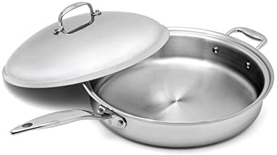 Heritage Steel 5 Quart Sauté Pan with Lid - Titanium Strengthened 316Ti Stainless Steel with 7-Ply Construction - Induction-Ready and Dishwasher-Safe, Made in USA - The Finished Room