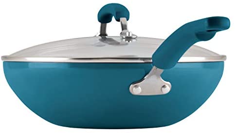 Rachael Ray Brights Nonstick Wok/Stir Fry Pan/Wok Pan with Lid - 11 Inch, Marine Blue Gradient - The Finished Room