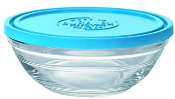 Duralex 10 oz Lys Round Bowl with Lid, 10oz, Clear/Blue - The Finished Room