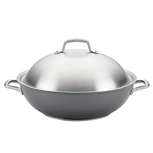 Anolon Accolade Hard Anodized Nonstick Stir Fry/Wok Pan with Lid, 13.5 Inch, Moonstone,81116 - The Finished Room