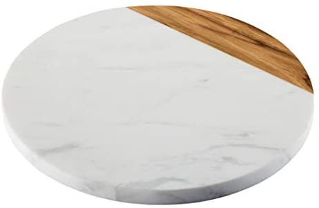 Anolon Pantryware White Marble/Teak Wood Serving Board, 10-Inch Round - The Finished Room