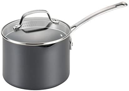 Circulon Genesis Hard Anodized Nonstick Sauce Pan/Saucepan with Straining and Lid, 3 Quart, Black - - The Finished Room
