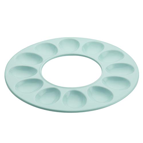 Rachael Ray Solid Glaze Ceramics Egg Tray / Egg Holder Serveware, Round - 12 Cup, Light Blue - The Finished Room