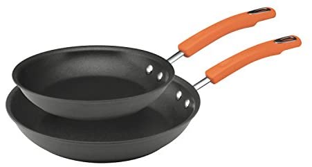 Rachael Ray Brights Hard Anodized Nonstick Frying Pan / Fry Pan / Hard Anodized Skillet - 10 Inch, Gray with Orange Handles - The Finished Room