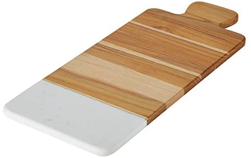 Anolon Pantryware Teak Wood and Marble Cutting Board / Teak Wood and Marble Serving Board - 9.5 Inch, Brown - The Finished Room