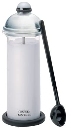 BonJour Coffee Glass and Stainless Steel Manual Milk Frother, 16-Ounce, Caffé Froth Maximus - The Finished Room