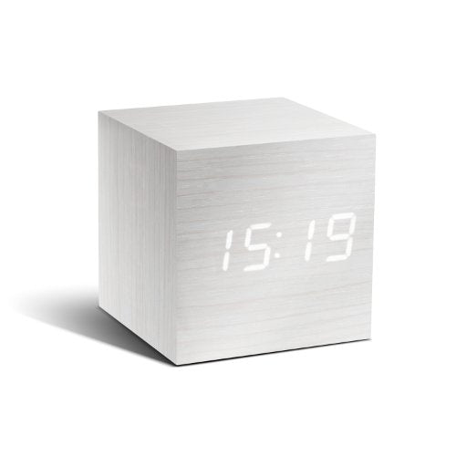 Gingko Cube Click Clock 2.5&quot; x 2.5&quot; Time/Date/Temp Ash/ Green LED Alarm Clock - The Finished Room