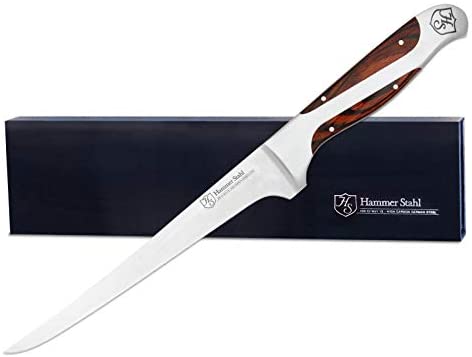 Hammer Stahl 9-Inch Fillet Knife - German High Carbon Steel - Curved Flexible Blade for Boning, Filleting, and Trimming - Ergonomic Quad-Tang Handle - The Finished Room