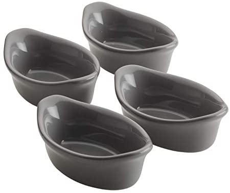 Rachael Ray Solid Glaze Ceramics Dipping Cups / Ramekin Set for Snacks, Desserts, and More, Oval - 4 Piece, Gray - The Finished Room