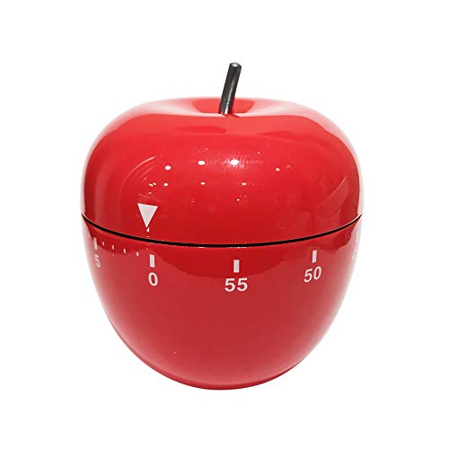 Oggi Apple Kitchen Timer - 60-Minute Mechanical Kitchen Timer, Cute Kitchen Timer Suitable as an Egg Timer, Cooking Timer, Tea Timer, Pomodoro Timer, Productivity Timer and Study Timer - Red 