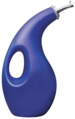 Rachael Ray Solid Glaze Ceramics EVOO Olive Oil Bottle Dispenser with Spout, 24 Ounce, Marine Blue - The Finished Room