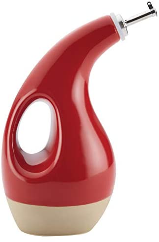 Rachael Ray 46915 Slip Glaze Ceramics EVOO Olive Oil Bottle Dispenser with Spout - 24 Ounce, Blue - The Finished Room