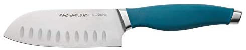 Rachael Ray Cutlery Japanese Stainless Steel Knives Set with Sheaths, 8-Inch Chef Knife, 5-Inch Santoku Knife, and 3.5-Inch Paring Knife, Teal - The Finished Room