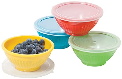Oggi Melamine 4-Piece Ribbed Prep Bowl Set with Lids, Assorted Colors - The Finished Room