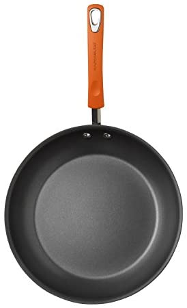 Rachael Ray Brights Hard Anodized Nonstick Frying Pan / Fry Pan / Hard Anodized Skillet - 8.5 Inch, Gray with Orange Handles - The Finished Room