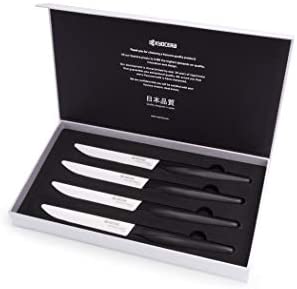 Kyocera White and Black Ceramic Micro-Serrated 4 Piece Steak Knife Set - The Finished Room
