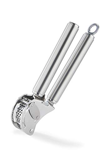 Rösle Stainless Steel Mincing Garlic / Ginger Press with Scraper, 9-inch - The Finished Room