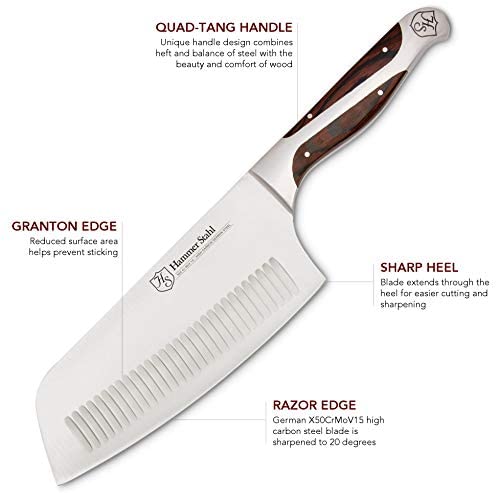 Hammer Stahl 7-Inch Vegetable Cleaver - Professional Chopping Knife - German Forged High Carbon Steel - Ergonomic Quad-Tang Pakkawood Handle - The Finished Room